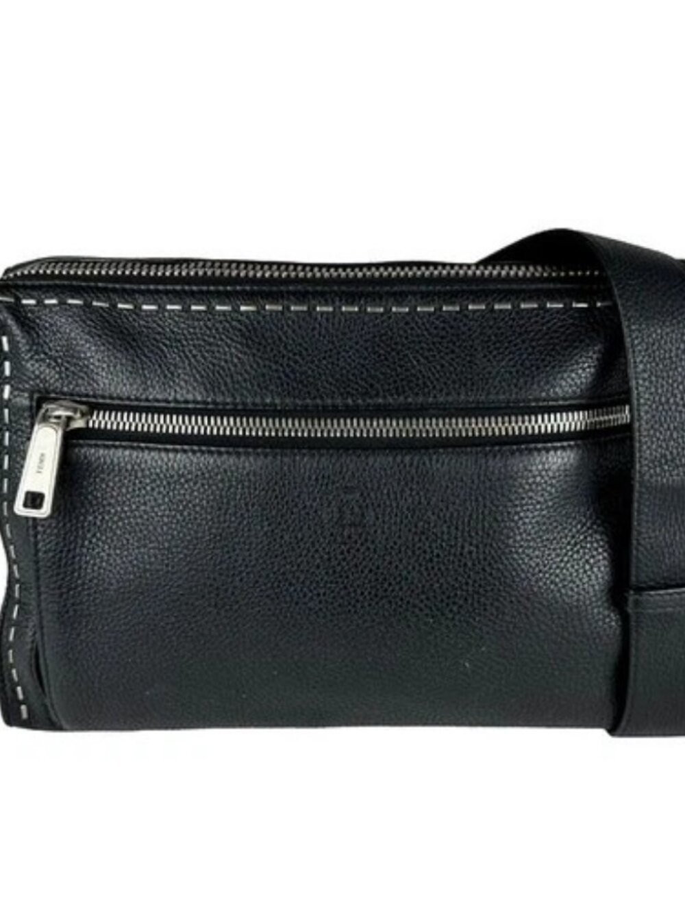 Auth FENDI Selleria Messenger Bag Shoulder Bag Black Leather - z11086